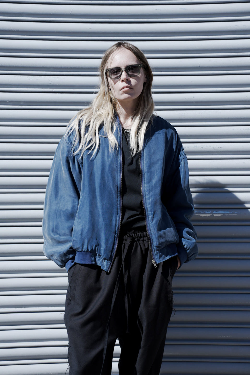 The Bluesy Silk Clouds Bomber Jacket