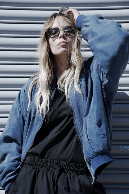 The Bluesy Silk Clouds Bomber Jacket