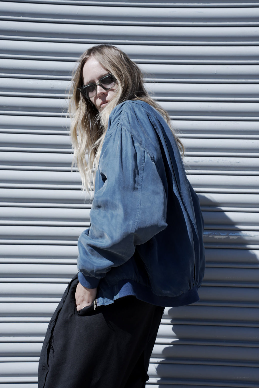 The Bluesy Silk Clouds Bomber Jacket